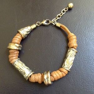 Chunky Rustic Metal Bead And Leather Bracelet